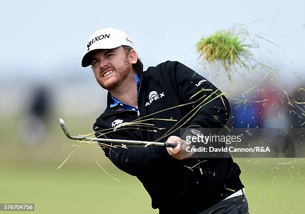 Holmes of the United States plays his second shot on the 2nd hole during the final round on day four of the 145th Open Championship at Royal Troon on...
