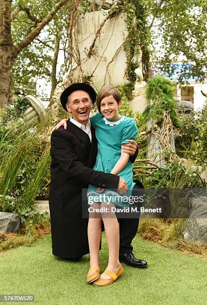 Mark Rylance and Ruby Barnhill attend the UK Premiere of "The BFG" at Odeon Leicester Square on July 17, 2016 in London, England.