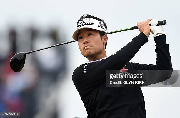 Golfer Kevin Na watches his drive from the 6th tee during his final round on day four of the 2016 British Open Golf Championship at Royal Troon in...