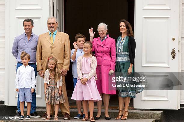 Danish Queen Margrethe relocates the royal couples summer residence to Graasten Slot and appears with the royal famimily at the annual photo call in...