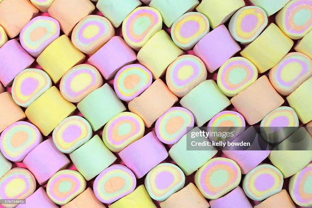 Sweet marshmallows in a pattern
