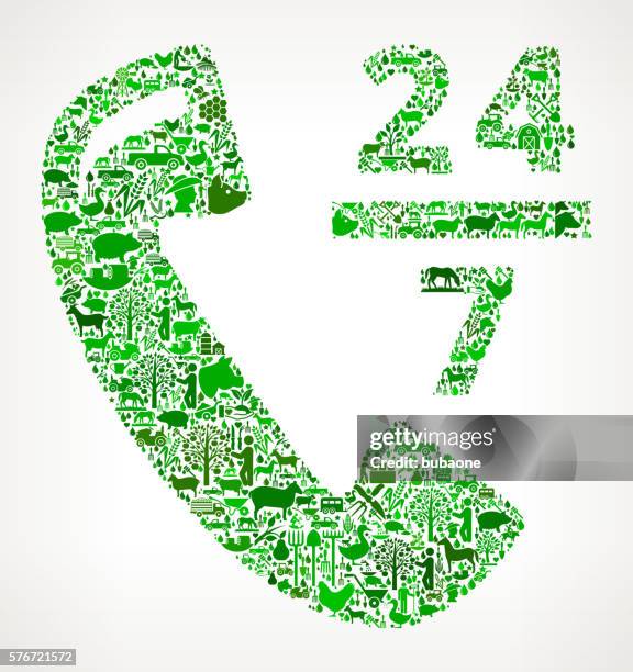 ilustrações de stock, clip art, desenhos animados e ícones de 24/7 telephone farming and agriculture green icon pattern - aberto 24 horas