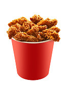 Red bucket of fried chicken on white background 2