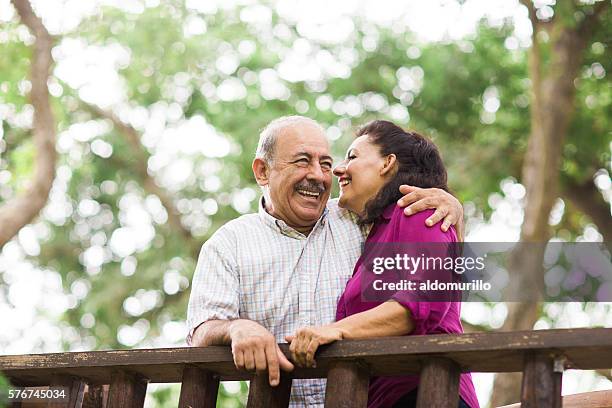 senior couple having fun outdoors - spanish royals host a lunch for president of mexico and his wife stockfoto's en -beelden