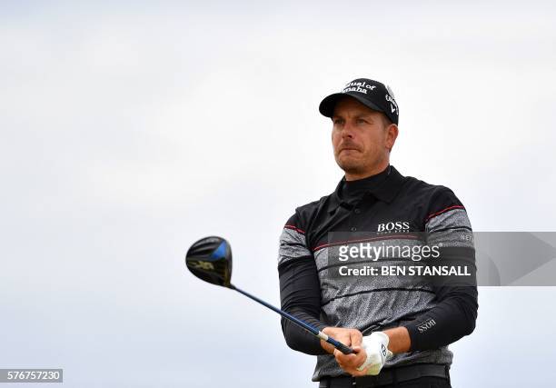Sweden's Henrik Stenson watches his shot from the 6th tee during his final round on day four of the 2016 British Open Golf Championship at Royal...