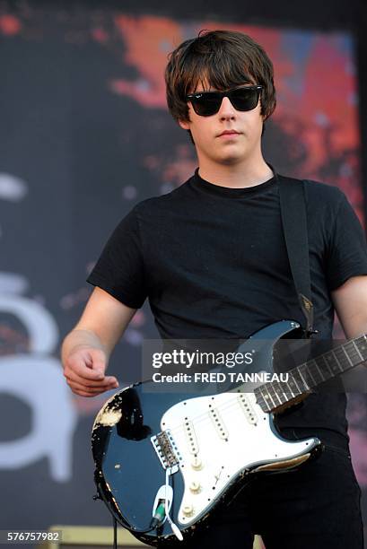 Singer Jake Bugg performs July 17, 2016 in Carhaix-Plouguer, western France, during the fourth day of the 25th edition of the Festival des Vieilles...