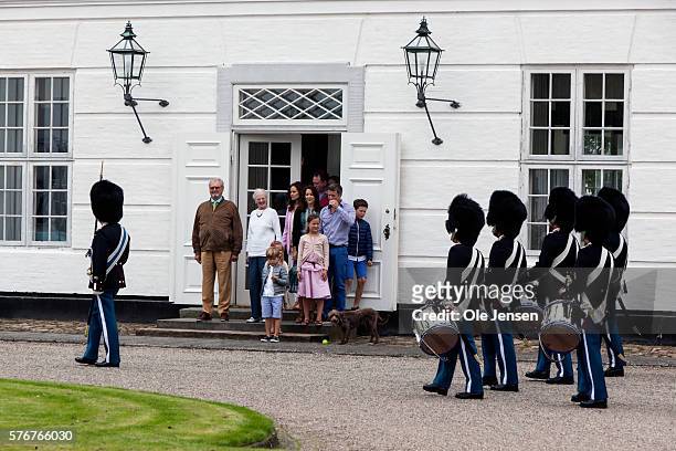 The royal family attends Changing of the Guard during their first day at the summer residence, Graasten Slot in Graasten, Denmark, on July 15, 2016.