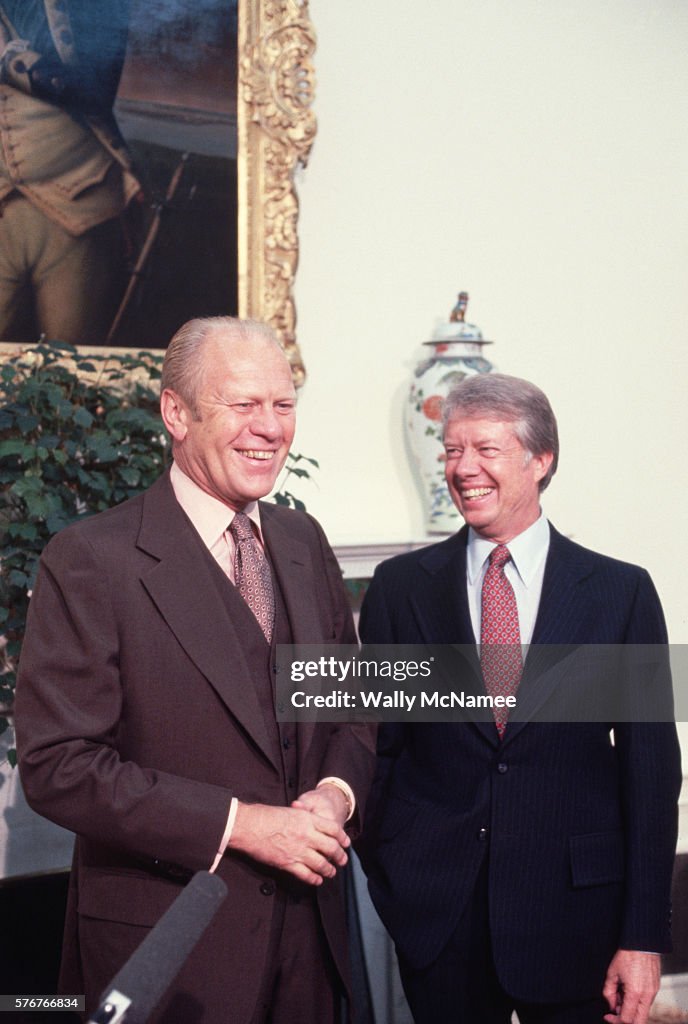 Gerald Ford and Jimmy Carter at the Oval Office