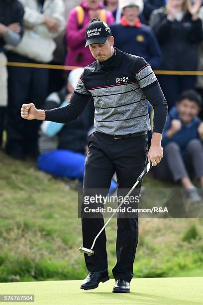 Henrik Stenson of Sweden reacts on the 14th green during the final round on day four of the 145th Open Championship at Royal Troon on July 17, 2016...