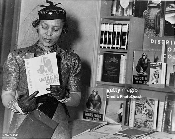 Author Zora Neale Hurston at a book fair, New York, New York, circa 1937.