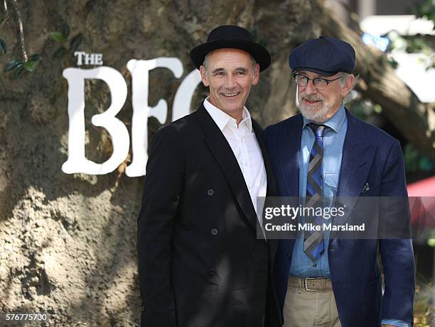Mark Rylance and Steven Spielberg arrive for the UK film premiere of the BFG on July 17, 2016 in London, England.