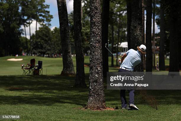 Will Wilcox hits off the ninth hole during the final round of the Barbasol Championship at the Robert Trent Jones Golf Trail at Grand National on...