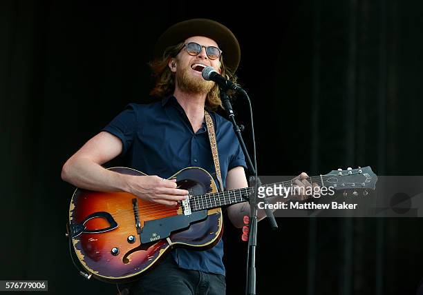 Wesley Schultz of The Lumineers performs at Latitude Festival at Henham Park Estate on July 17, 2016 in Southwold, England.