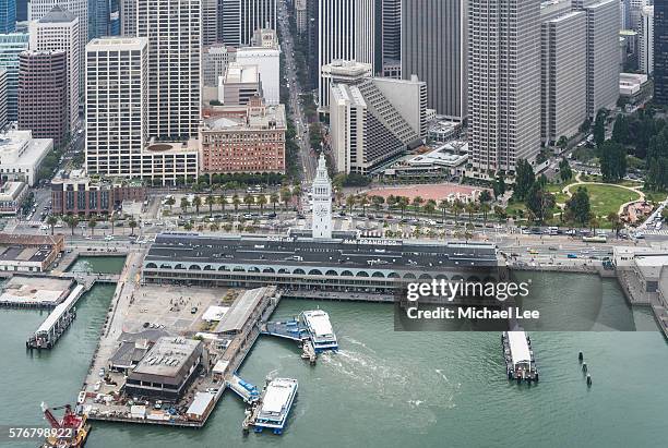 aerial ferry building - san francisco - embarcadero center stock-fotos und bilder