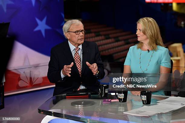 Pictured: -- Tom Brokaw, NBC News Special Correspondent, right, Sara Fagen, GOP Political Strategist appear on "Meet the Press" in Cleveland, OH,...