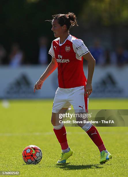 Natalia Pablos Sanchon of Arsenal Ladies in action during the FA WSL 1 match between Chelsea Ladies FC and Arsenal Ladies at Wheatsheaf Park on July...