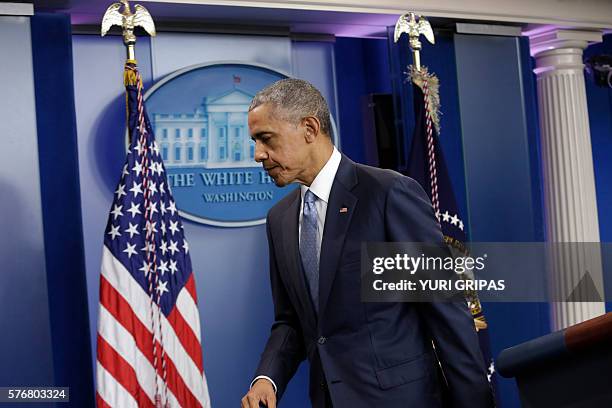 President Barack Obama leaves after making a statement at the White House in Washington about police officers deadly shooting in Baton Rouge on July...