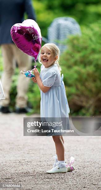 Princess Estelle of Sweden arrives for Birthday celebrations of Crown Princess Victoria of Sweden at Solliden Palace on July 14, 2016 in Oland,...