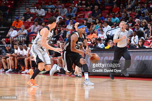 Toure Murry of the Minnesota Timberwolves handles the ball against the Phoenix Suns during the 2016 NBA Las Vegas Summer League game on July 17, 2016...