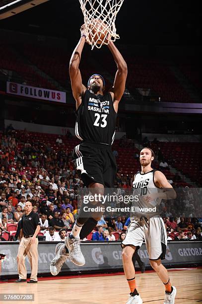 Toure Murry of the Minnesota Timberwolves goes up for a dunk against the Phoenix Suns during the 2016 NBA Las Vegas Summer League game on July 17,...