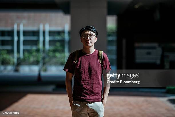 Edward Leung, spokesman for Hong Kong Indigenous, a pro-independence localist group, poses for a photograph in Hong Kong, China, on Thursday, July 7,...