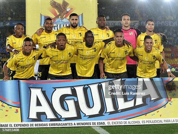 Players of Alianza Petrolera pose for a photo, prior to a match between Millonarios and Alianza Petrolera as part of fourth round of Liga Aguila II...