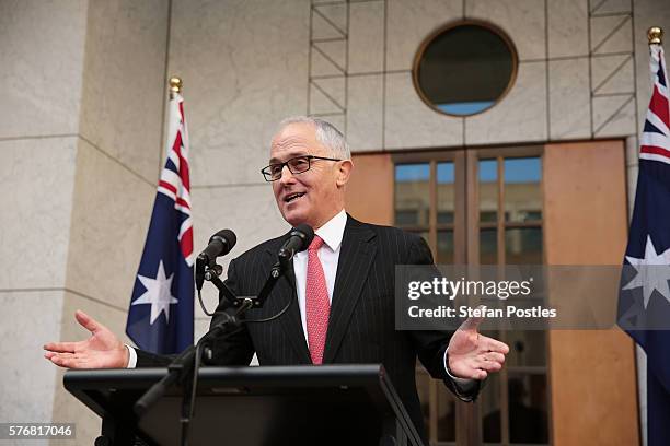 Prime Minister Malcolm Turnbull speaks to the media at Parliament House on July 18, 2016 in Canberra, Australia. Prime Minister Malcolm Turnbull...