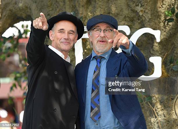 Mark Rylance and Steven Spielberg arrive for the UK film premiere of "The BFG' at Odeon Leicester Square on July 17, 2016 in London, England.
