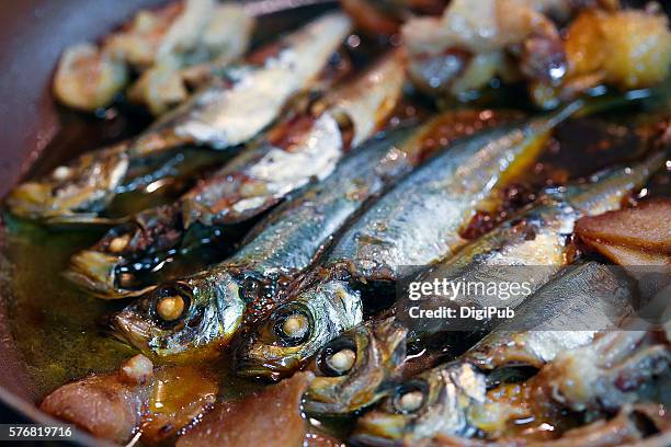 japanese horse mackerel being cooked - jack fish stock pictures, royalty-free photos & images