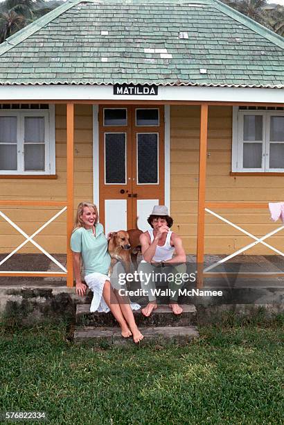 Mick Jagger on vacation in the Barbados with girlfriend Jerry Hall, just prior to his 40th birthday.