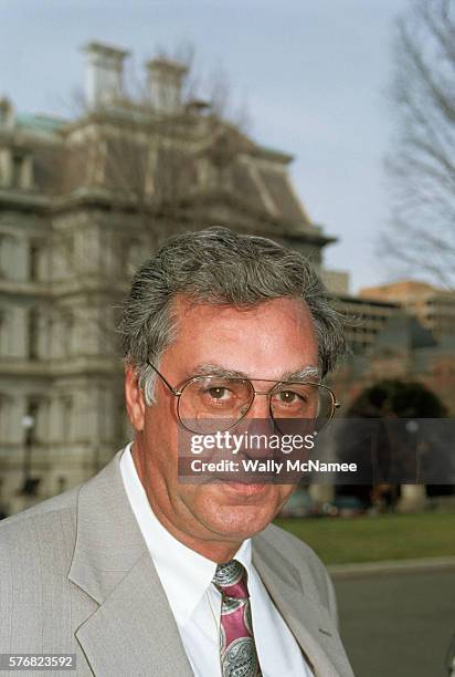 House Republican leader Representative Dick Armey leaves the White House after a meeting with President Clinton.