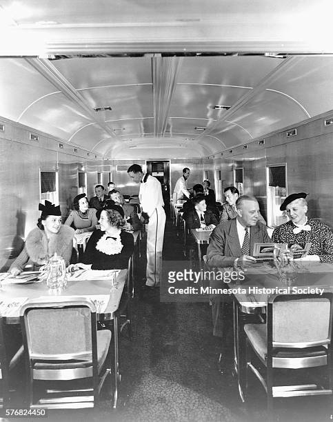The dining car on the Chicago, Milwaukee, St. Paul and Pacific Railway Company's Hiawatha line, which at the time of its debut was boasted as being...