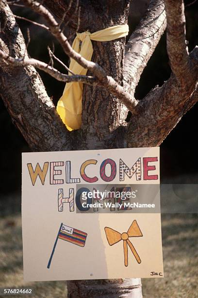 Poster Welcoming Home Hostages on Tree with Yellow Ribbon