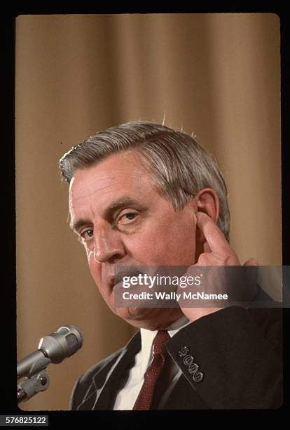 Walter Mondale, seeking the 1984 Democratic nomination for President, addresses the annual meeting of the American Society of Newspaper Editors.