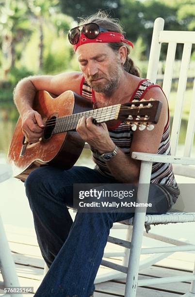 Willie Nelson prior to a CBS television interview to promote his album, 'Stardust', Baton Rouge, Louisiana, 29th April 1978.