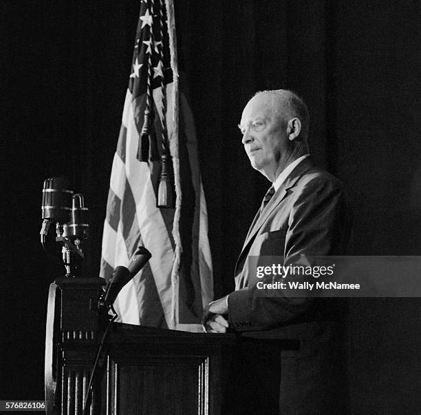 President Dwight D. Eisenhower speaks publicly in Washington DC.