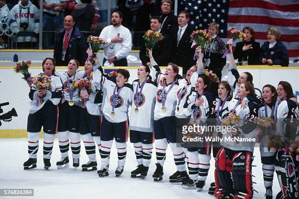 The US women's hockey team wins the gold medal at the 1998 Winter Olympic games. The Americans defeated the Canadian team 3-1 during the final game...