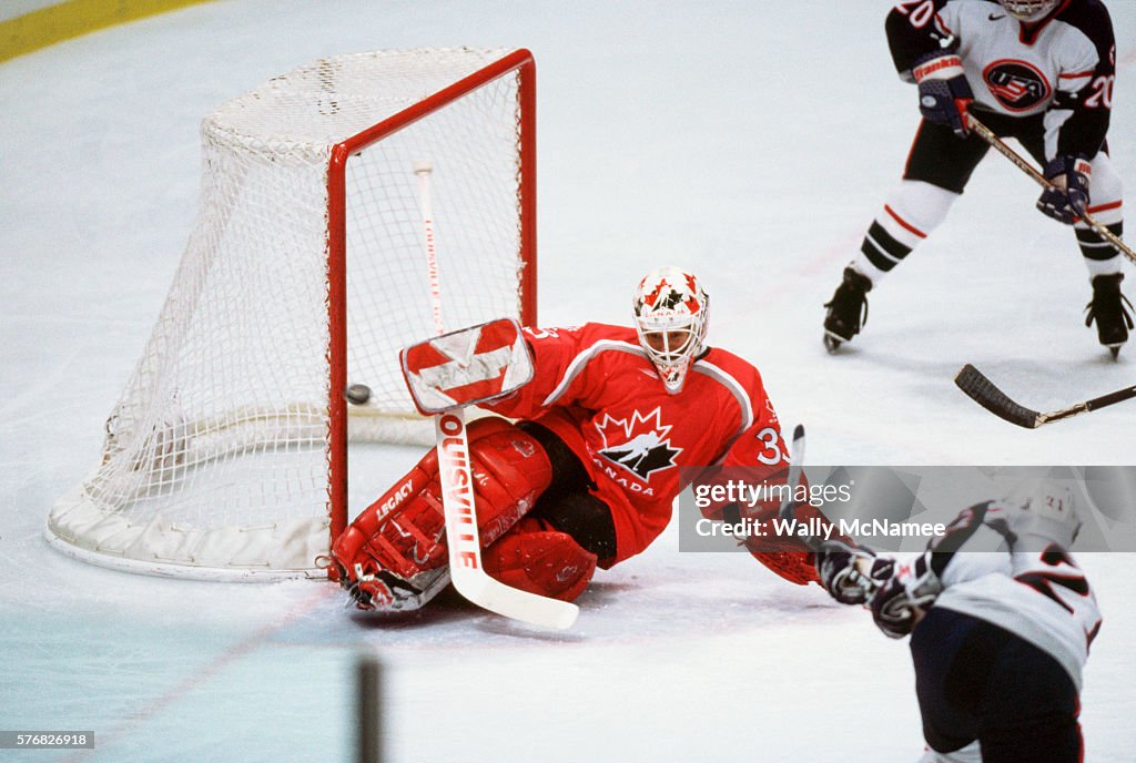 Hockey Goalie Defending the Goal