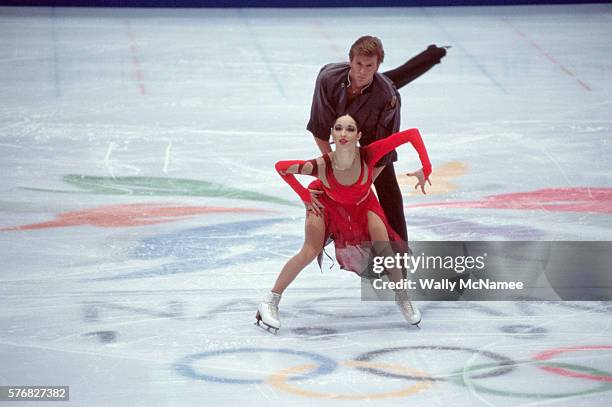 Russian ice dancers Anjelika Krylova and Oleg Ovsyannikov perform their free dance program in White Ring during the 1998 Winter Olympics.