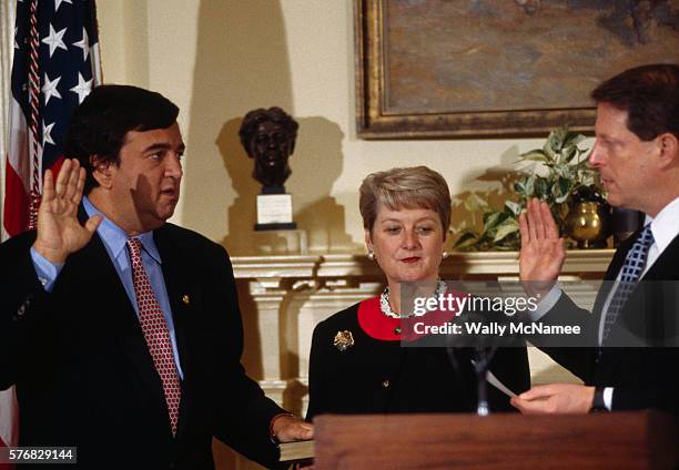 Vice President Al Gore swears in Bill Richardson to be the United Nations ambassador in the White House.