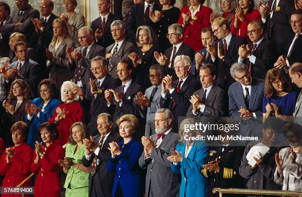 Members of Congress and, in the front row , Hillary Clinton, former Surgeon General C. Edward Koop, Tipper Gore and Surgeon General Joycelyn Elders,...