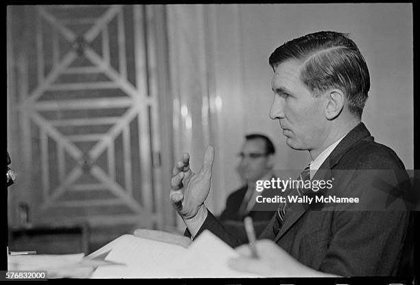 Senator Joseph D. Tydings during the hearings examining alleged financial improprieties committed by Senator Thomas J. Dodd.