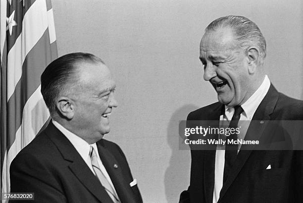 Director J. Edgar Hoover has a laugh with President Lyndon Baines Johnson.