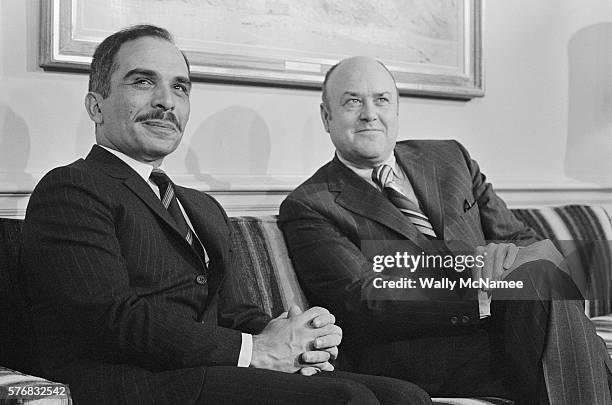 Secretary of Defense Melvin Laird sits with Jordan's King Hussein during his 1970 visit to the Pentagon.