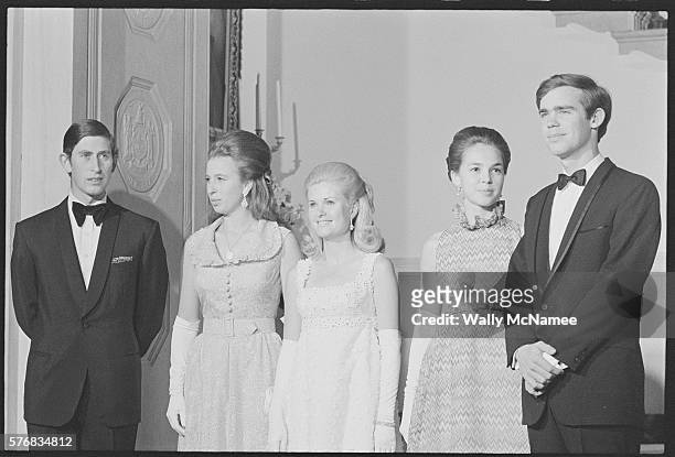 Prince Charles, Princess Anne, Tricia Nixon, Julie Nixon Eisenhower and David Eisenhower at Party