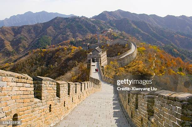 great wall of china - chinese muur noord china stockfoto's en -beelden