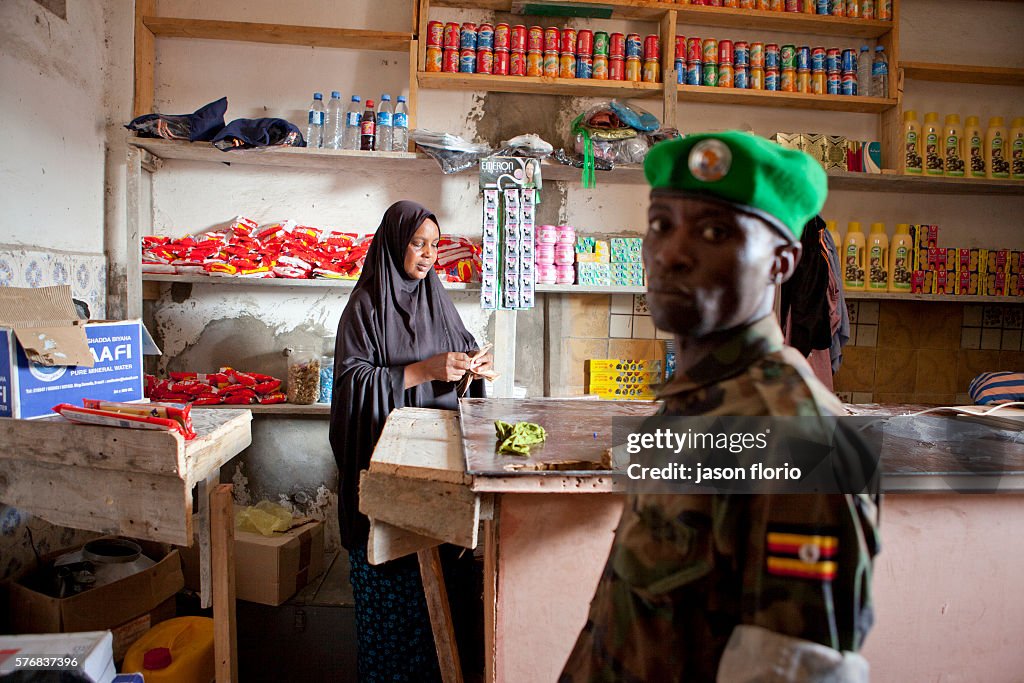 African Union , AMISOM soldier at a shop inside Villa Somalia,Mogadishu