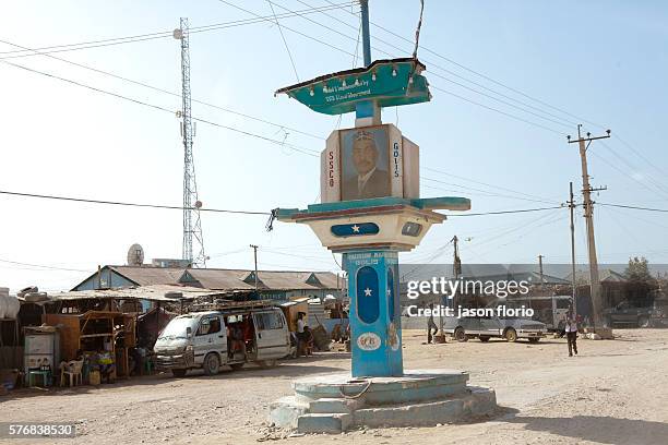 Monument with the picture of the Puntland president, Abdirahman Mohamud Farole. In the center of the Somali port town of Bossaso in the breakaway...