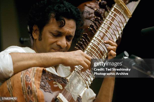 Ravi Shankar plays sitar during the International Pop Festival in Monterey, California, in 1967.