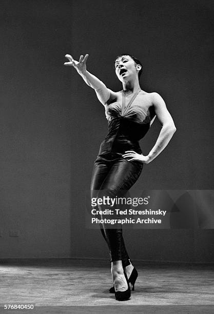 Prominent Broadway and film star Chita Rivera demonstrates her dance routines for a show in New York City.